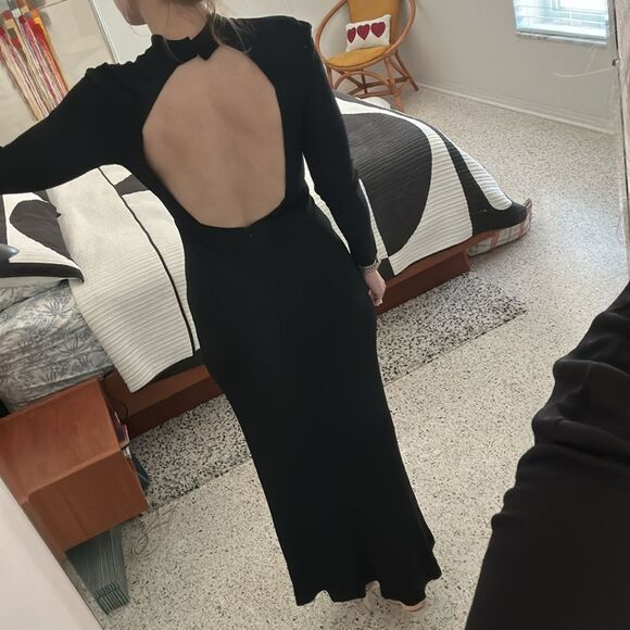 ABS black maxi dress gown long sleeve open back medium m - Picture 3 of 7